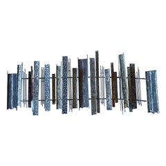 Striking Brutalist Patinated Brass and Copper & Enamel Wall Sculpture