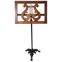 Neoclassical Style Adjustable Oak and Metal Music Stand or Lectern
