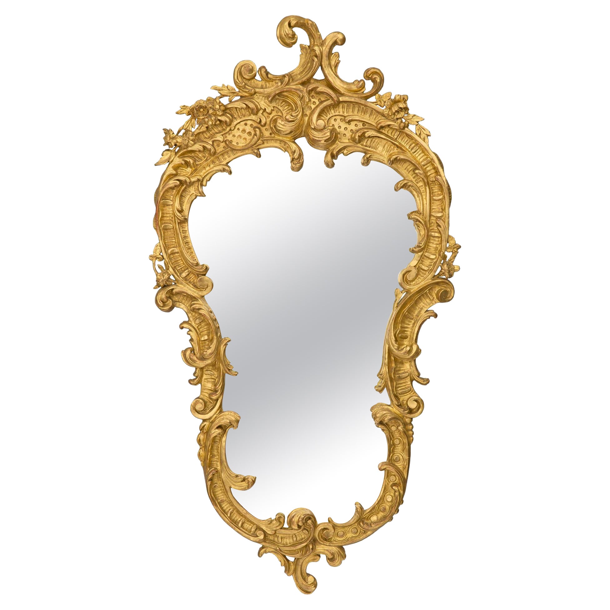 Louis XV.-Spiegel aus vergoldetem Holz, Mitte des 19. Jahrhunderts im Angebot