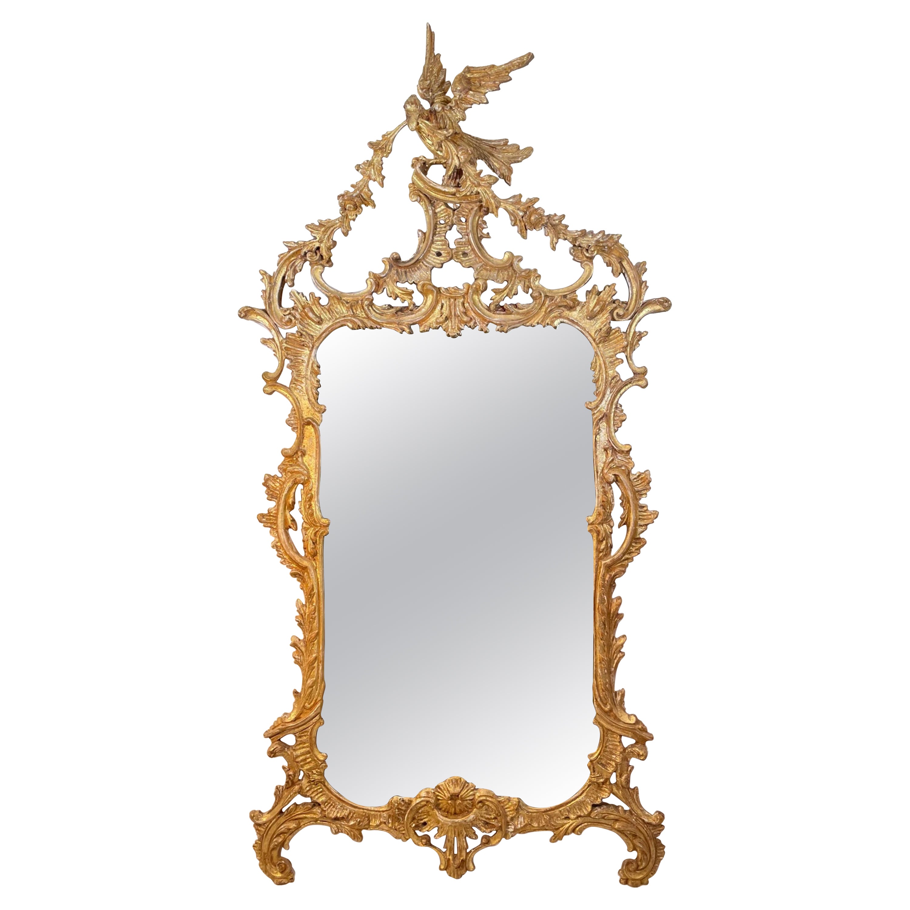 Chippendale Style Carved Chinoiserie Giltwood Mirror