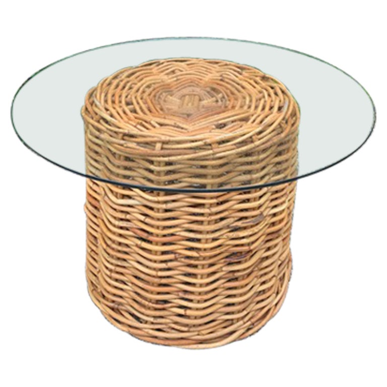 Large Woven Pencil Rattan Glass Top Table