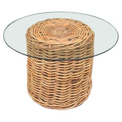 Large Woven Pencil Rattan Glass Top Table