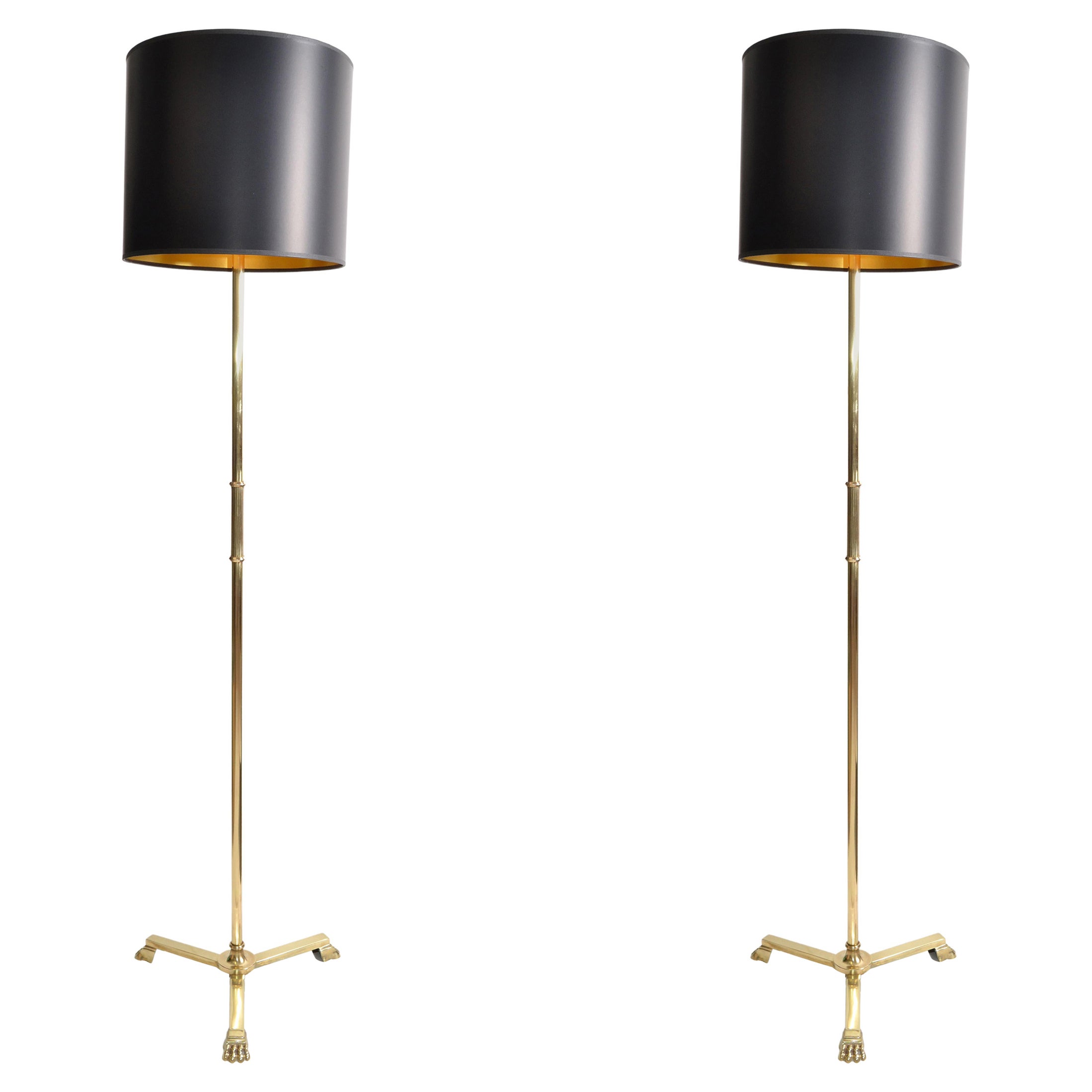 Pair of Maison Jansen Style Two Patina Bronze Neoclassical Floor Lamp Tripod