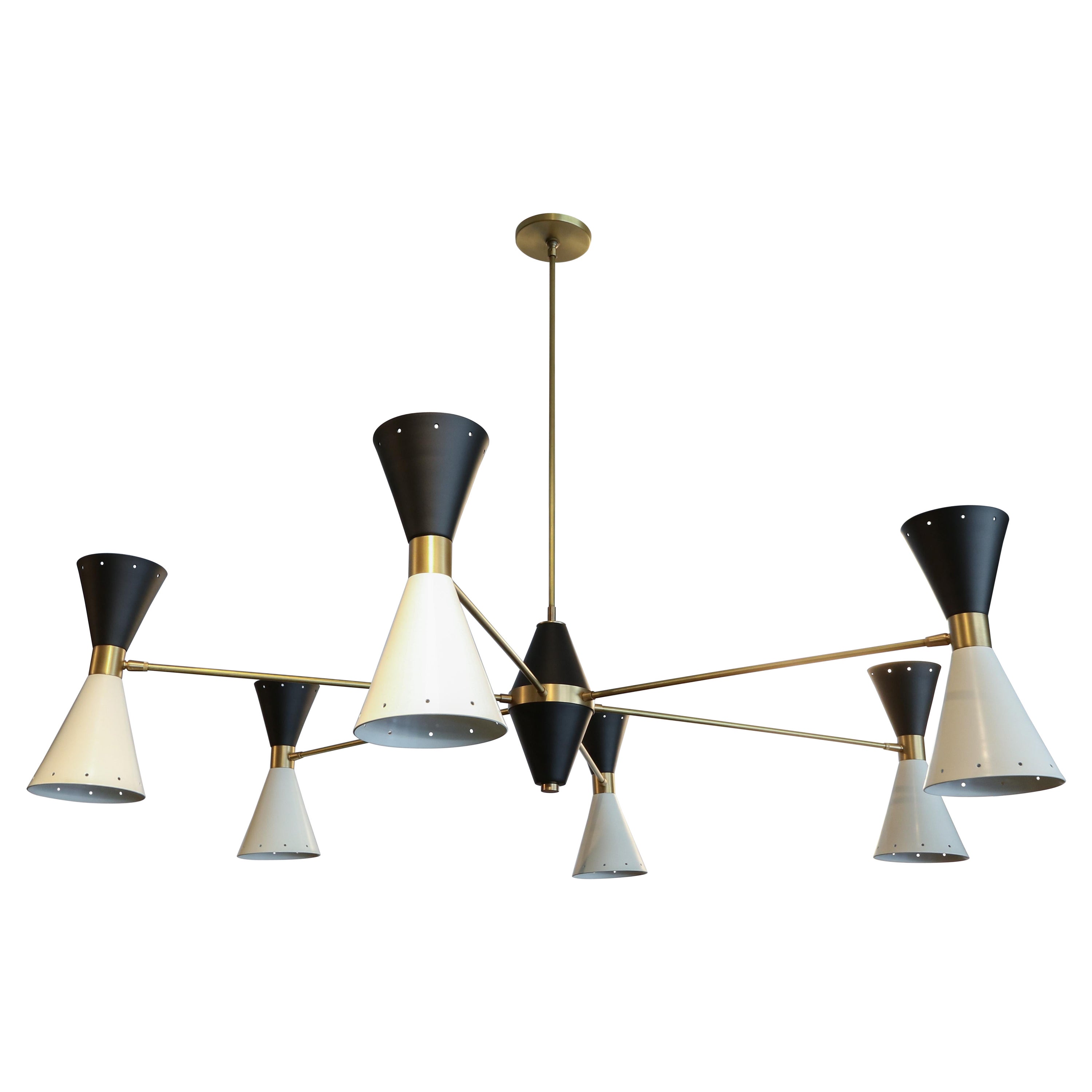 Custom Mid-Century Style Brass, Black & White Metal Chandelier by Adesso Imports