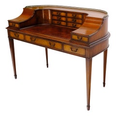 Rounded Mahogany Writing Table Desk w/ Brass Gallery