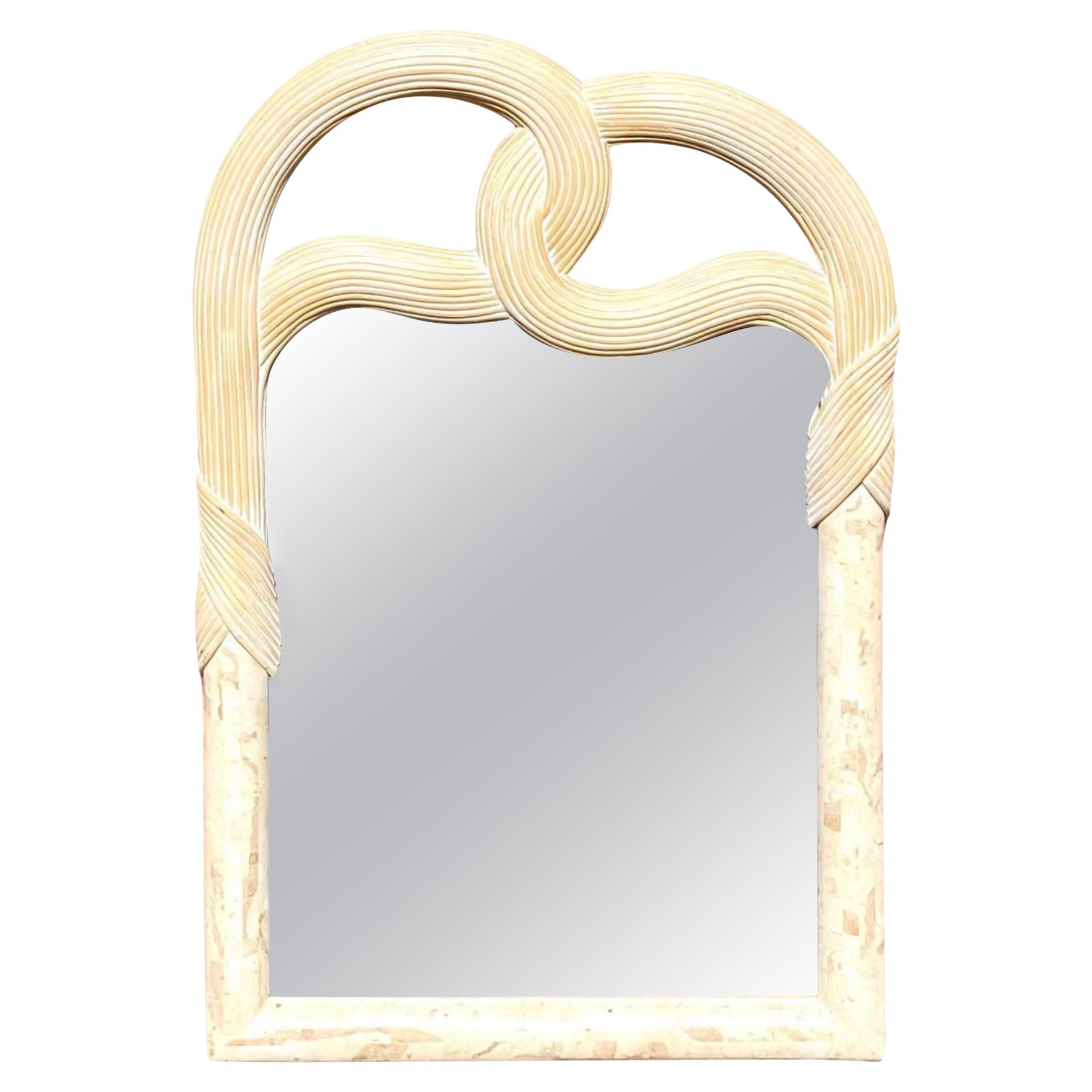 Vintage Organic Modern Pencil Reed and Tessellated Stone Mirror at 1stDibs