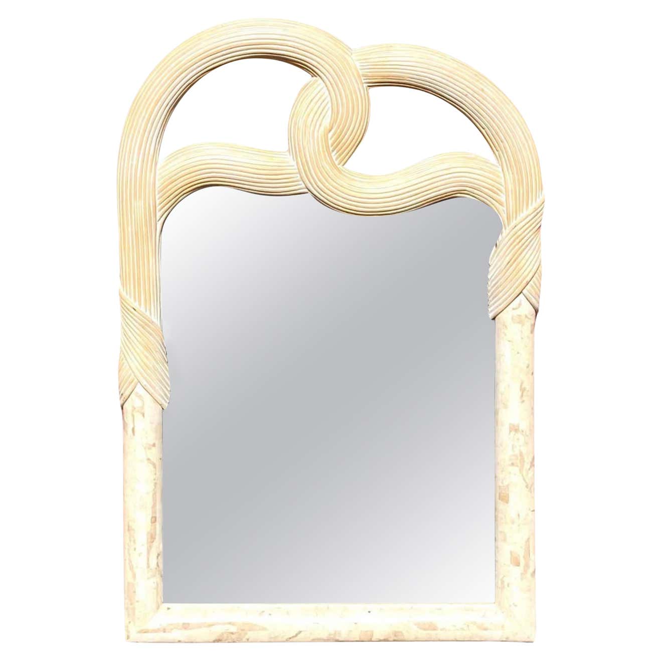 Vintage Organic Modern Pencil Reed and Tessellated Stone Mirror at 1stDibs