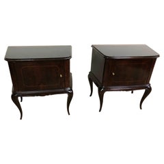 Pair of Italian Night Stands, in Walnut  from 1950, Black Top
