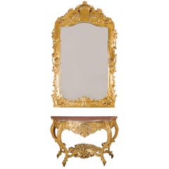 Italian Carved Giltwood Console and Mirror, Maltese 19th Century