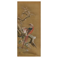 19th Century Japanese Silk Painting by Kano Chikanobu, Pheasants & Plum in Snow