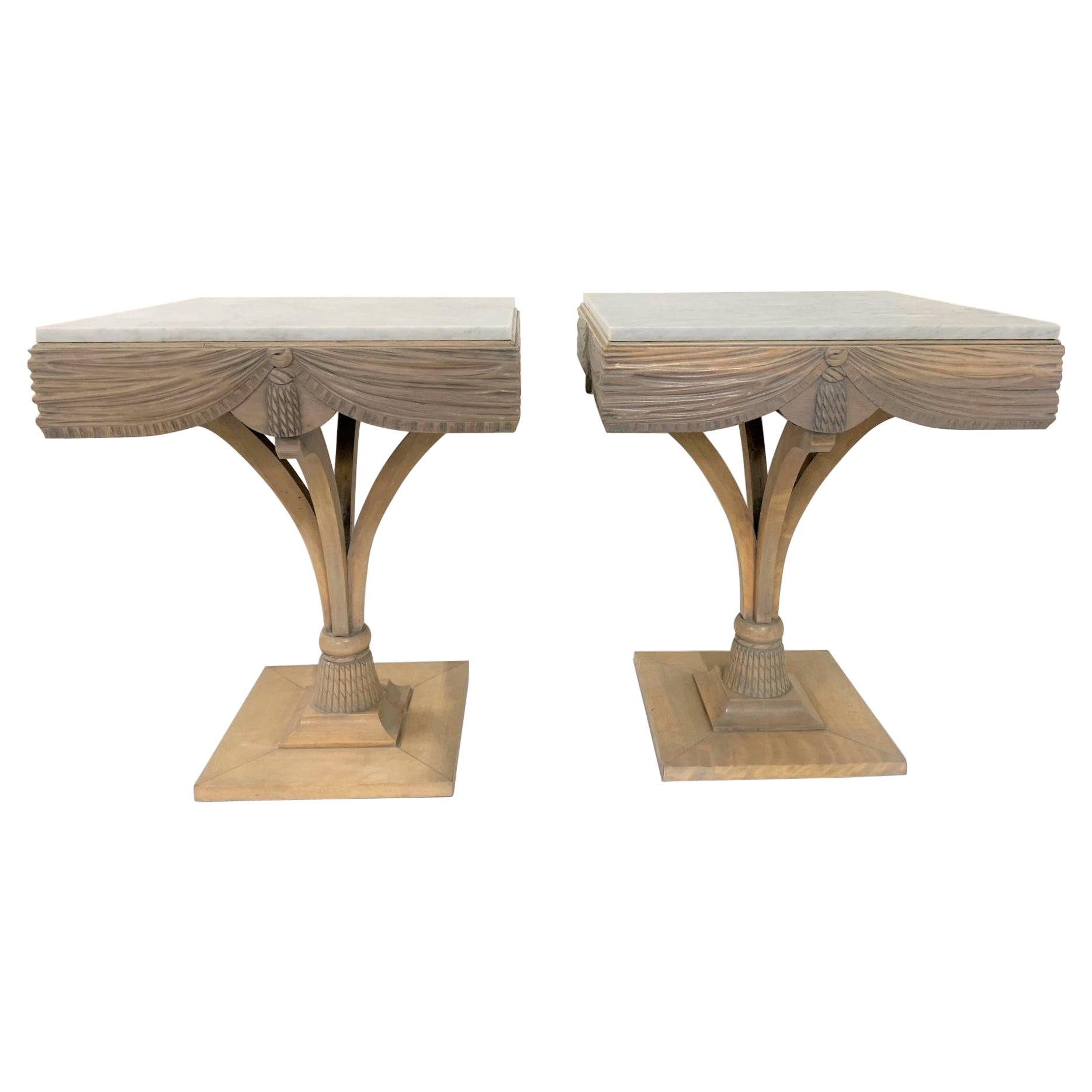 Pair of Grosfeld House Plume Marble-Top Side Tables For Sale
