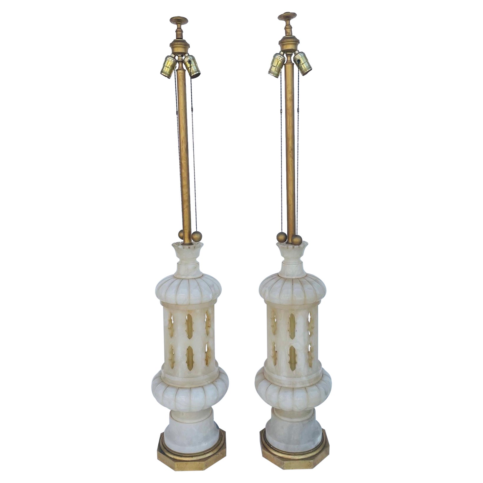 Monumental Pair of Marble Lamps Made in Italy For Sale