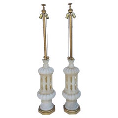 Monumental Pair of Marble Lamps Made in Italy