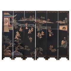 Chinese Export Six Panel Coromandel Screen Twelve Beauties