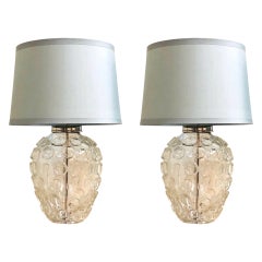 Pair of Heavy Organic Art Glass Lamps by Vaughan