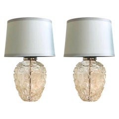 Pair of Heavy Organic Art Glass Lamps by Vaughan