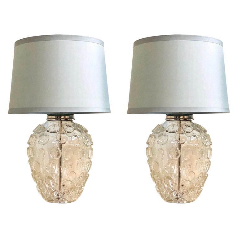 Pair of Heavy Organic Art Glass Lamps by Vaughan For Sale at 1stDibs