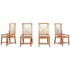Set of Four Organic Modern Rattan Wicker Dining Chairs