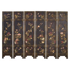 Chinese Export Six Panel Soapstone Flora and Fauna Coromandel Screen