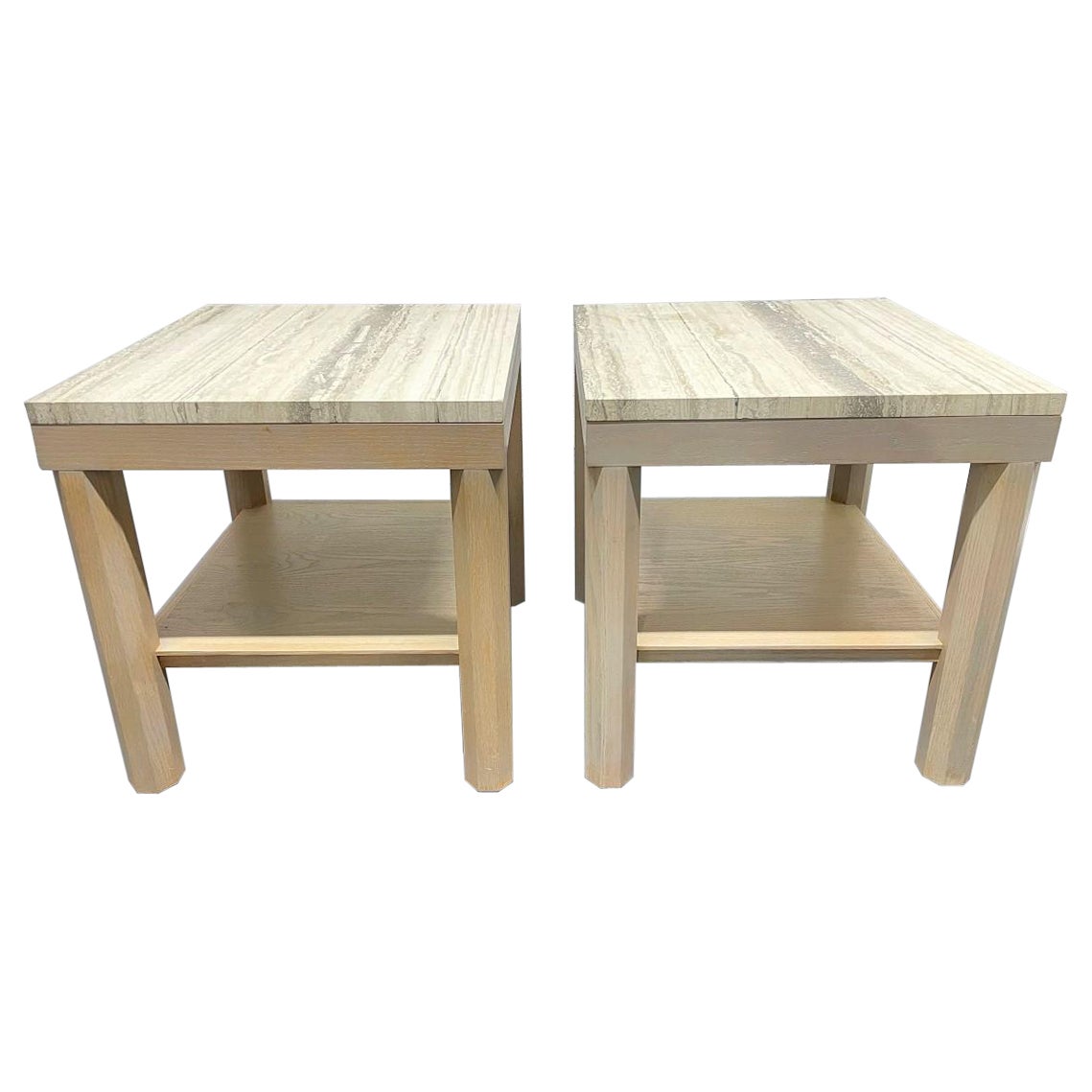 Pair Cerused Oak and Travertine Top Side Tables For Sale at 1stDibs | ikea  rekarne coffee table, rekarne ikea, cerused oak side table