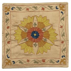 18"x18" New Uzbek Suzani Pillow Case, Embroidered Cotton & Silk Cushion Cover