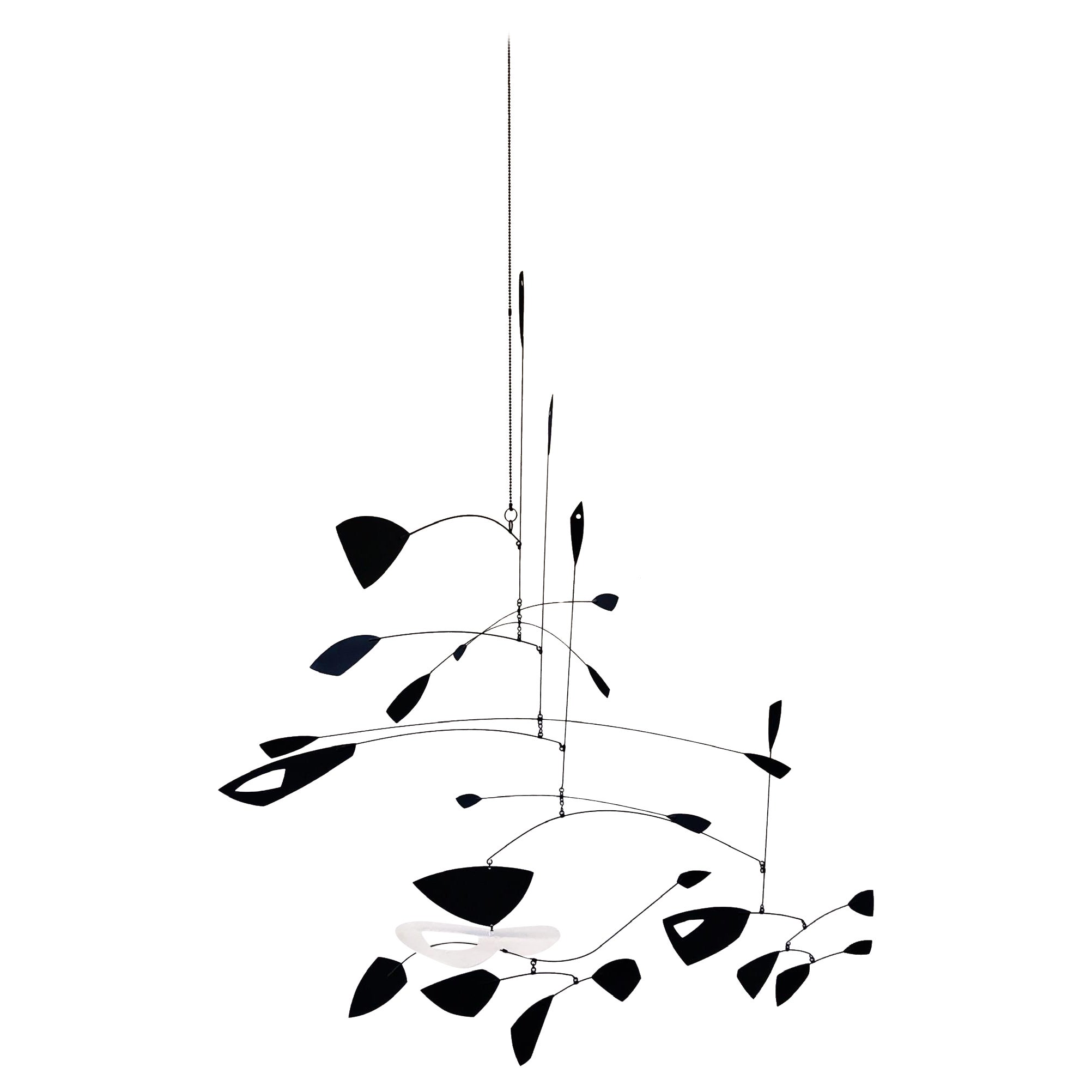 Large Black and White Kinetic Mobile Sculpture by Robert Delaney