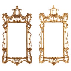 Pair of Chinese Chippendale Gilt and Bronze Pagoda Mirrors