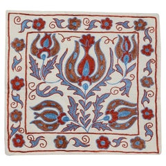 18"x18" Uzbek Suzani Pillow Case, Embroidered Cotton & Silk Cushion Cover