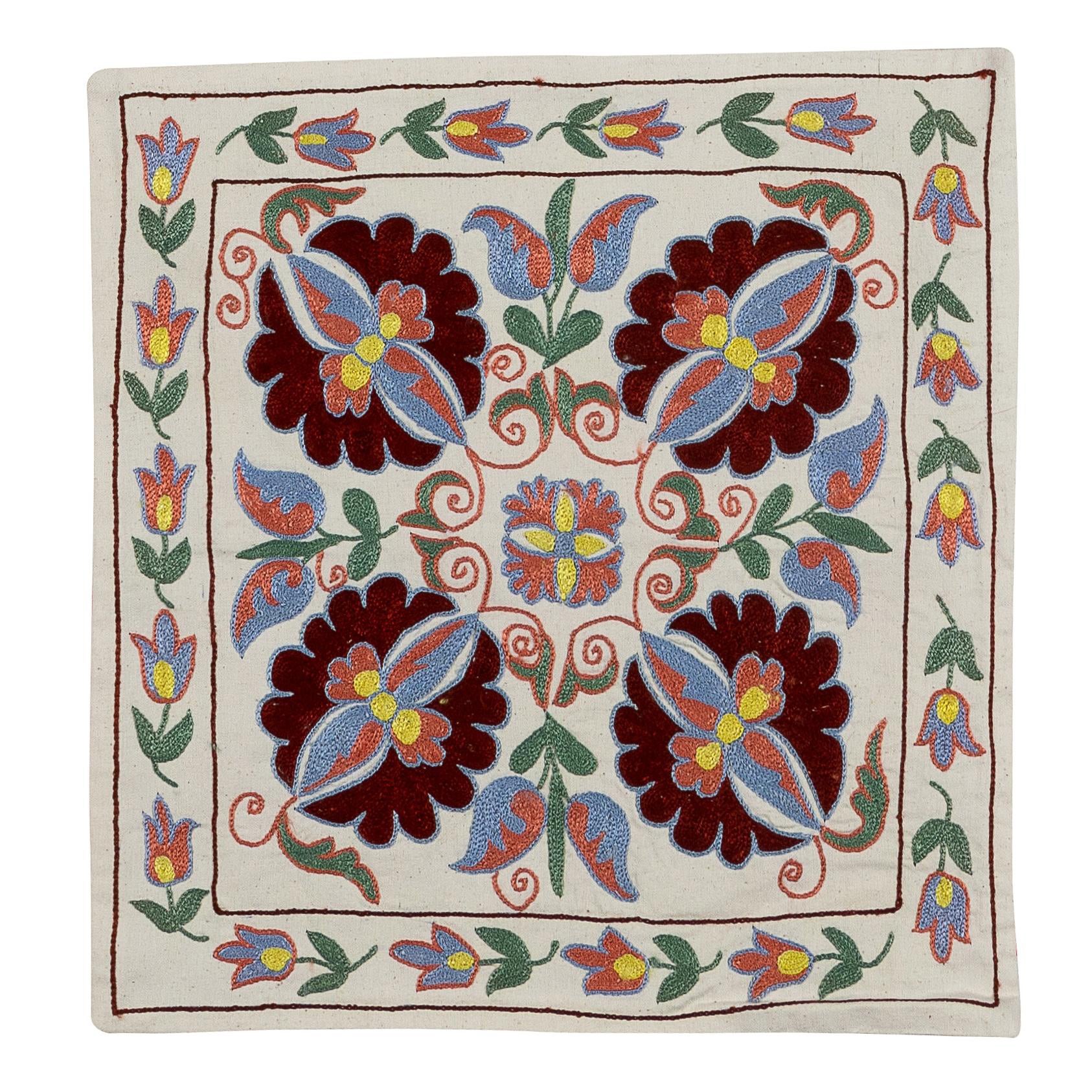 18"x18" Handmade Suzani Lace Pillow, Colorful Pillow, Embroidered Cushion Cover