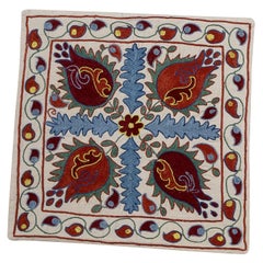  18"x18" Uzbek Suzani Pillow Case, Embroidered Cotton & Silk Cushion Cover