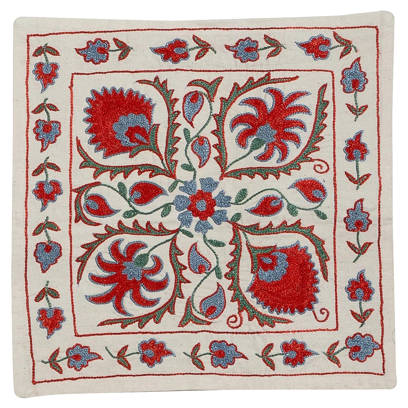 Silk Embroidery Cushion Cover, Suzani Toss Pillow. Uzbek Lace, Throw Pillow For Sale