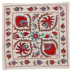 Silk Embroidery Cushion Cover, Suzani Toss Pillow. Uzbek Lace, Throw Pillow