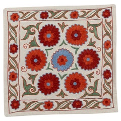Floral Suzani Pillow Case, Embroidered Cotton & Silk Cushion Cover 