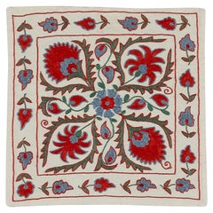 Asian Suzani Pillow Case, Embroidered Cotton & Silk Cushion Cover