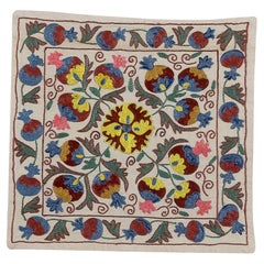 Decorative Suzani Pillow Case, Embroidered Cotton, Silk Cushion Cover