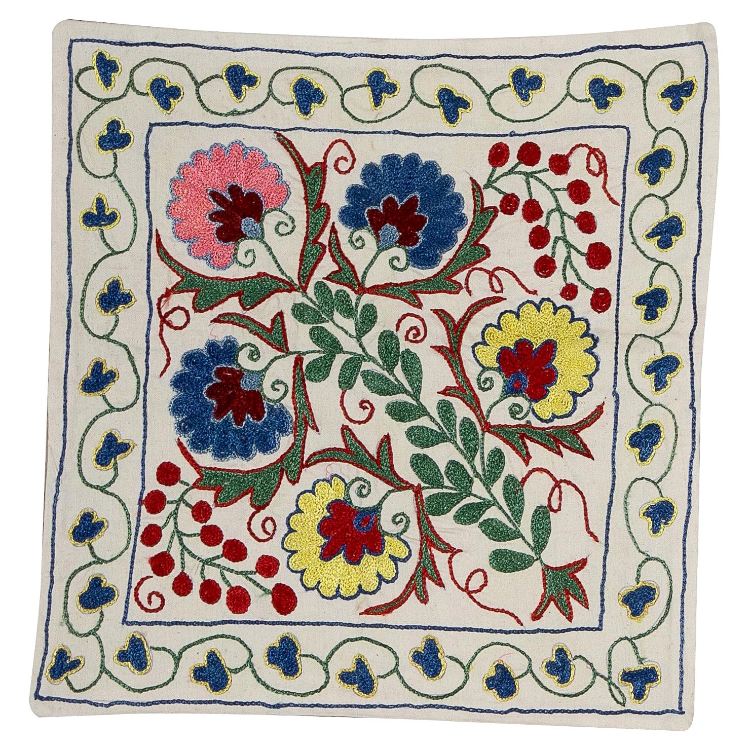 Suzani Toss Pillow, Silk Embroidery Cushion Cover, Decorative Throw Pillow