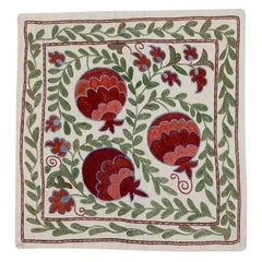 Asian Suzani Pillow Case, Embroidered Cotton & Silk Cushion Cover 