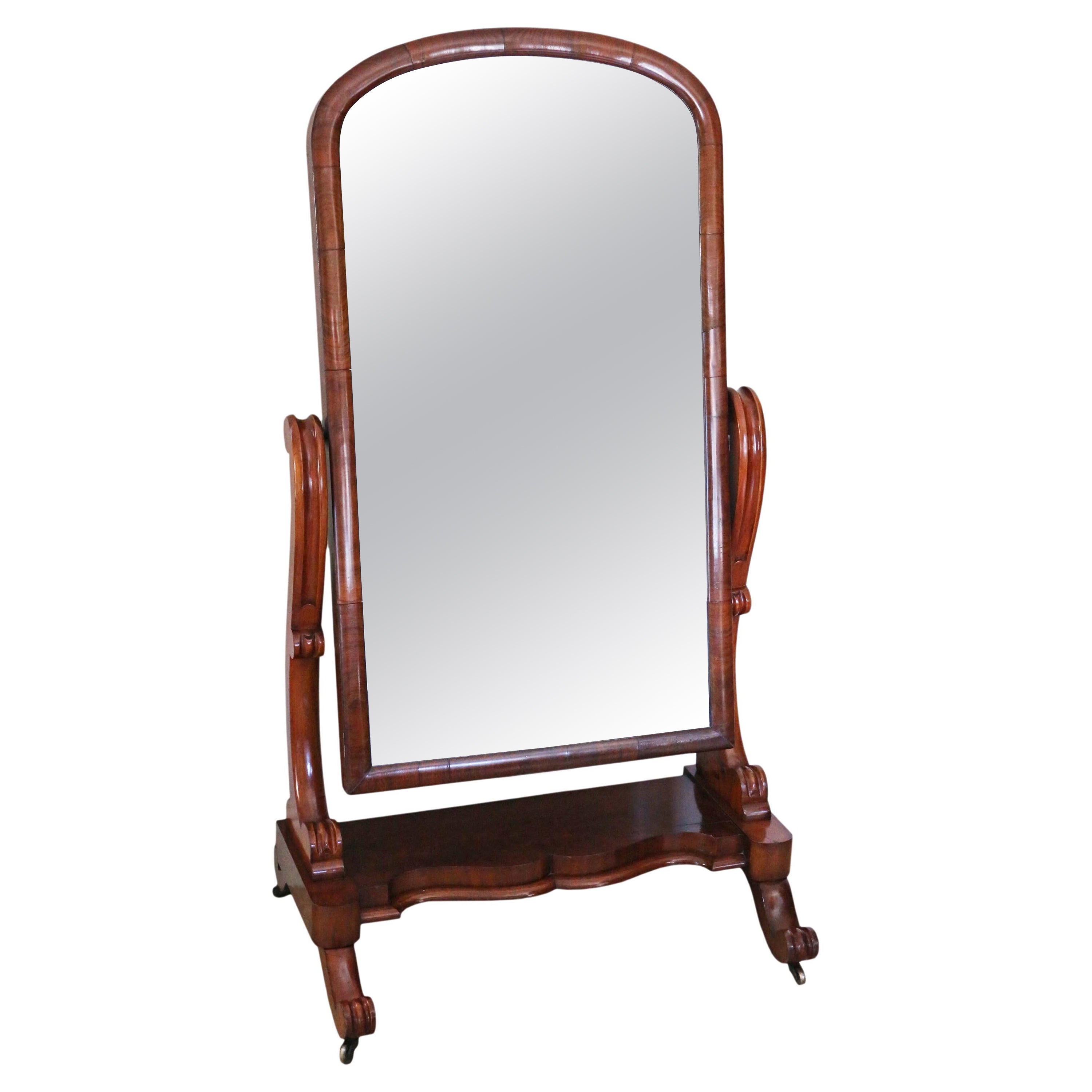 Antique Victorian 19th Century Mahogany Cheval Mirror