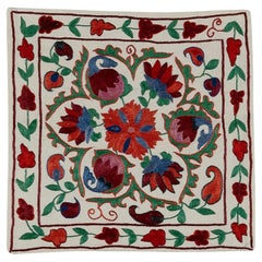 Floral Suzani Pillow Case, Embroidered Cotton & Silk Cushion Cover