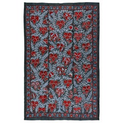 Uzbek Suzani Textile, Embroidered Cotton & Silk Wall Hanging, Bed Cover