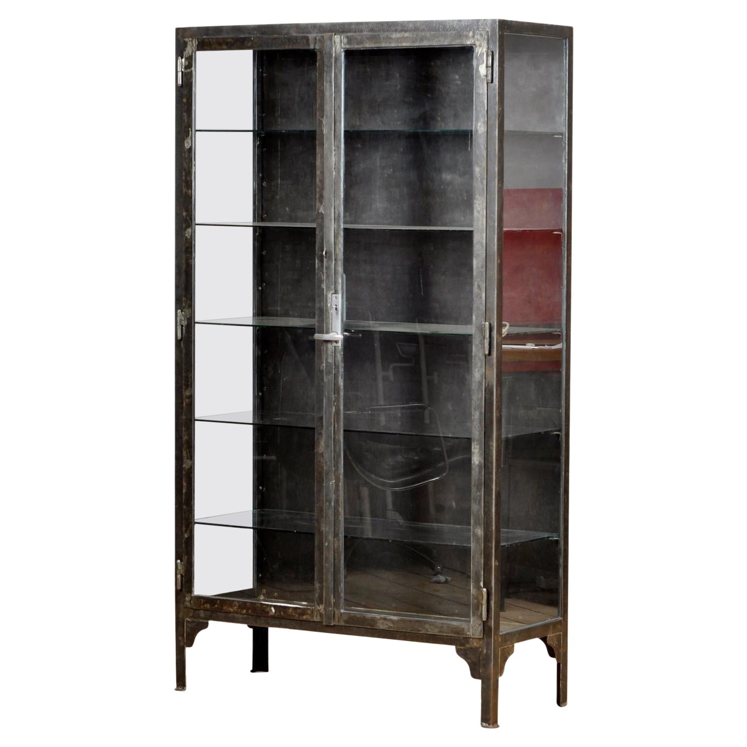 Vintage Steel and Glass Medical Display Cabinet, 1930s