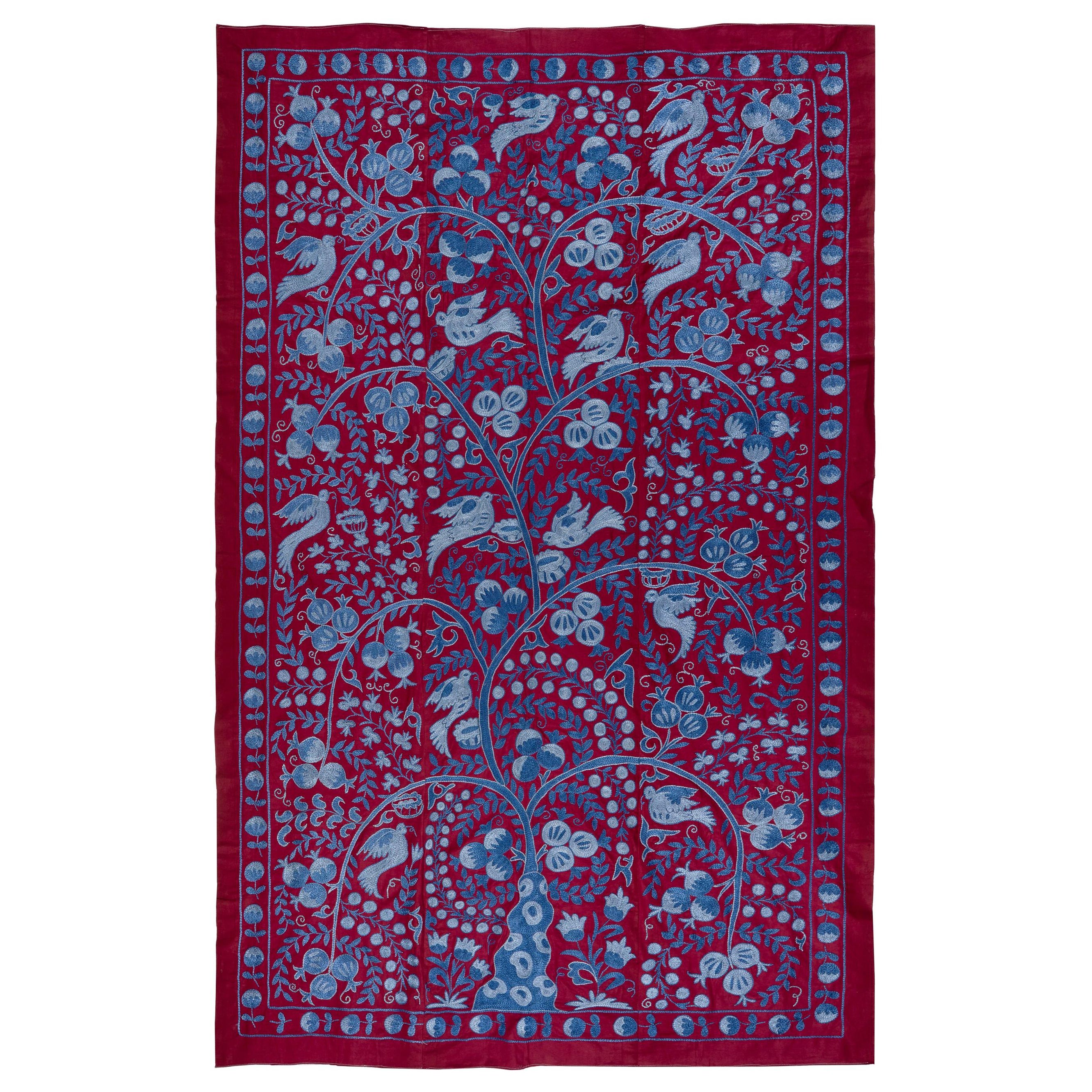 Nouveau tissu de table Suzani ouzbek brodé en coton et soie de 4,6 x 7 pieds en vente