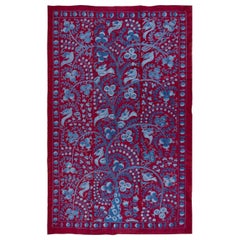 4.6x7 ft Silk Embroidered Tapestry, Bird & Pomegranate Tree Design Wall Hanging
