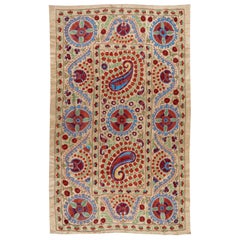 Asian / Uzbek Suzani Textile, Embroidered Cotton & Silk Wall Hanging