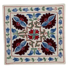 18"x18" Suzani Pillow Case, Silk Embroidered Cushion Cover, Uzbek Lace Pillow