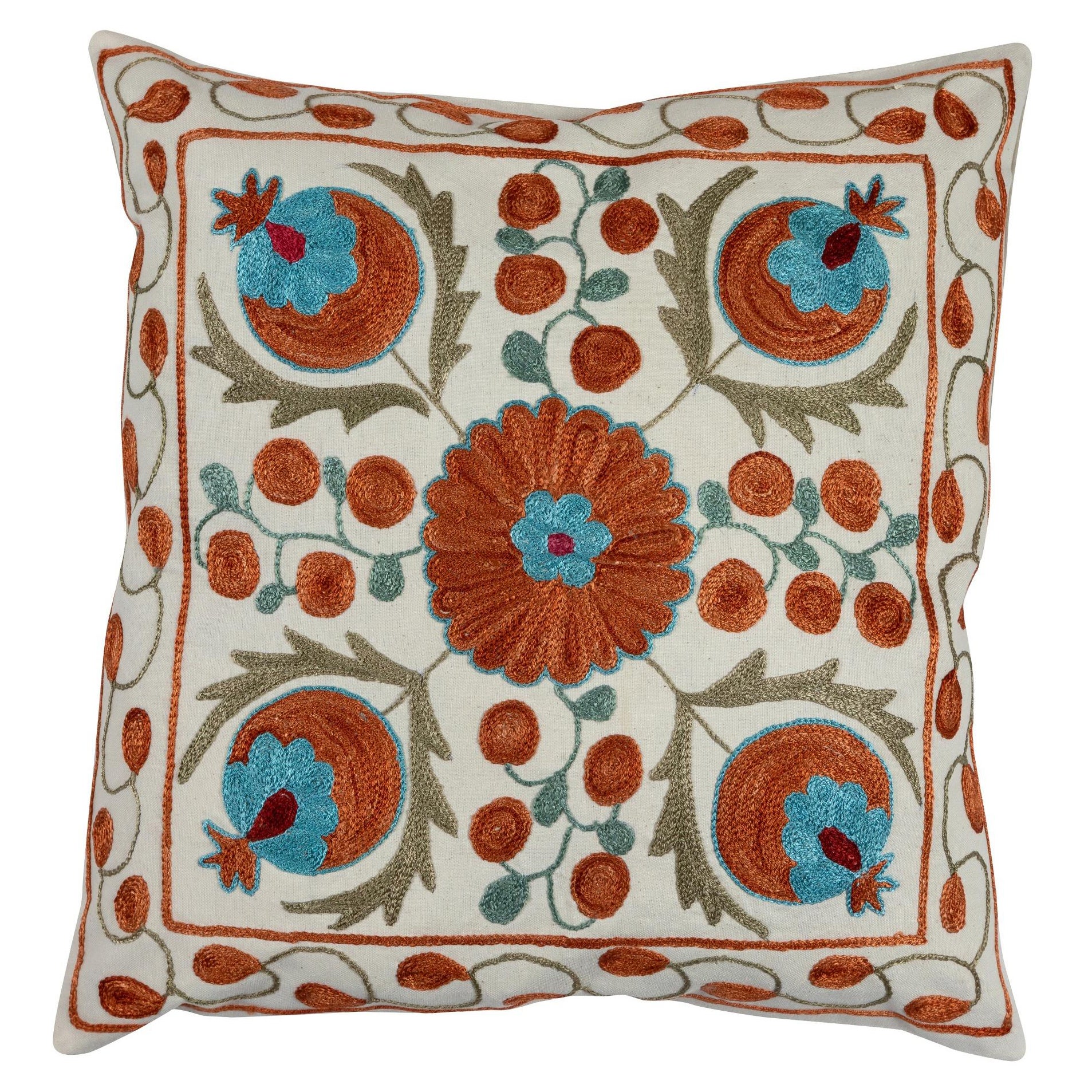 New Handmade Uzbek Suzani Pillow Case. Embroidered Cotton & Silk Cushion Cover