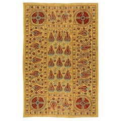 4.6x7 ft Decorative Uzbek Suzani Textile, Embroidered Silk Wall Hanging