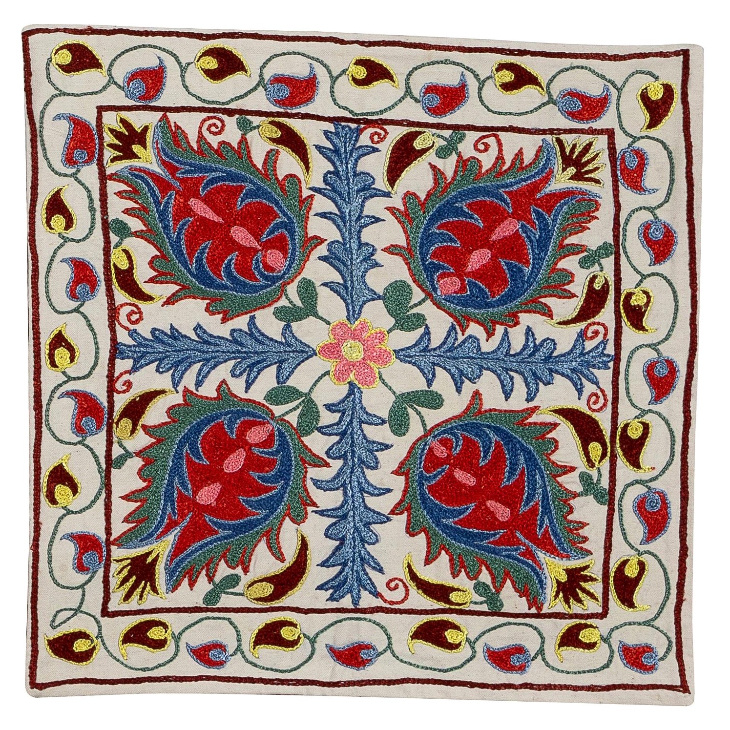 18"x18" Home Decor Throw Pillow, Uzbek Pillowcase, Embroidered Cushion Cover 