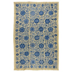 Antique Decorative Uzbek Suzani Textile, Embroidered Cotton & Silk Wall Hanging