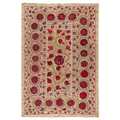 Suzani Hand Embroidered Wall Hanging. Uzbek Silk & Cotton Bed Cover